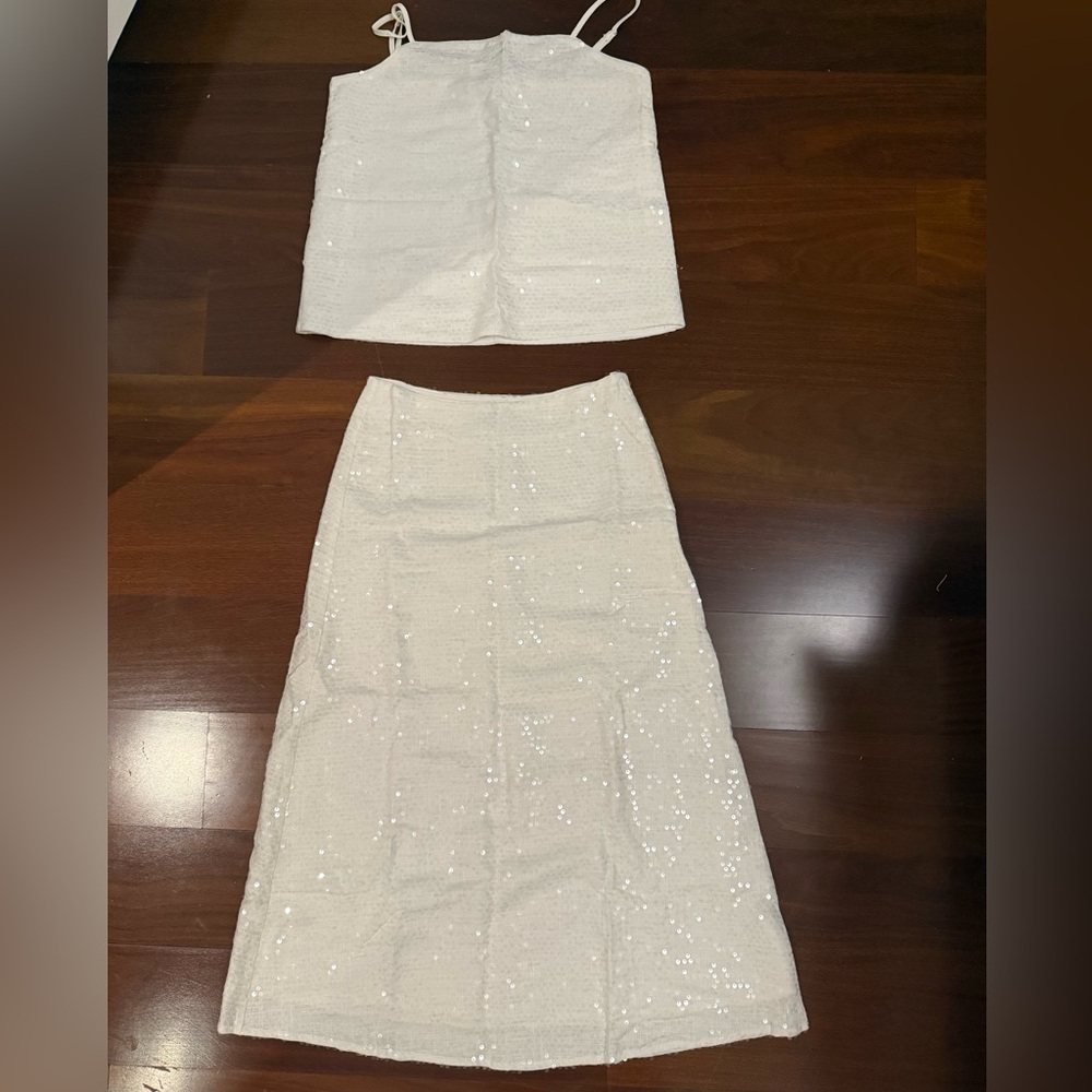 NWT white sequin midi skirt and tank top (matching set)